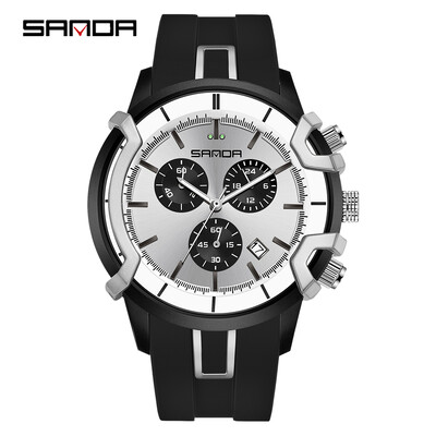 SANDA 9017 New Fashion Ανδρικό ηλεκτρονικό ρολόι χαλαζία Πολυλειτουργικό ρολόγια ημερολογίου τριών ματιών Six Needle Cool