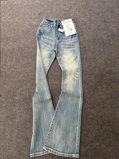 Μόδα Street Blue Wash Micro Flared Jeans Γυναικεία 2024 Καλοκαίρι Νέο Χαλαρό Stretch Harajuku Κορεάτικο casual ίσιο ψηλόμεσο τζιν