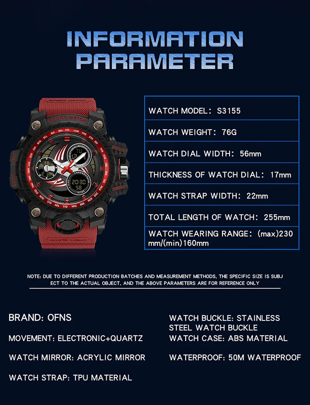 OFNS Nou 3155 de vânzare fierbinte Ceas electronic pentru tineri strălucire de noapte Impermeabil la modă Rezistent la vânt și la șocuri Ceas cu alarmă Ceas pentru bărbați