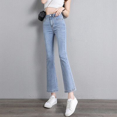 Blugi evazați cu talie înaltă de modă, vintage, spălați, subțiri, Vaqueros, elastici, pentru femei, cu fundul clopot, îmbrăcăminte de stradă coreeană, pantaloni din denim