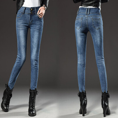 Тесни дънки с висока талия Oversize 34 Дамски винтидж разтегливи дънкови панталони тип молив Корейски улични дрехи Slim Chic Design Kot Pantolon Ново