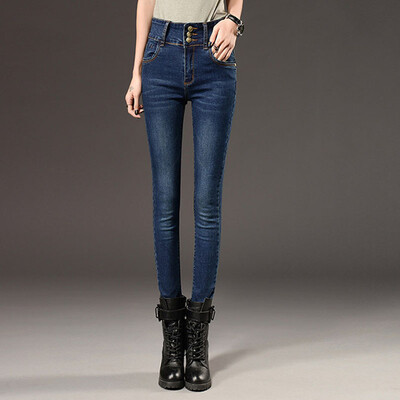 Тесни дънки с висока талия Oversize 34 Дамски винтидж разтегливи дънкови панталони тип молив Корейски улични дрехи Slim Chic Design Kot Pantolon Ново