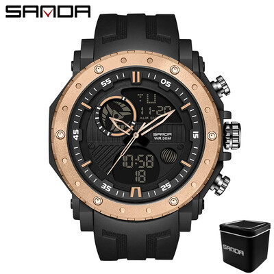 SANDA 6012 Цифров LED часовник Мъжки военен спортен кварцов ръчен часовник Топ марка Луксозен хронометър Водоустойчив мъжки електронни часовници