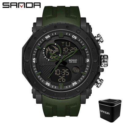 SANDA 6012 Цифров LED часовник Мъжки военен спортен кварцов ръчен часовник Топ марка Луксозен хронометър Водоустойчив мъжки електронни часовници