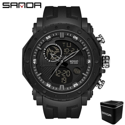 SANDA 6012 Цифров LED часовник Мъжки военен спортен кварцов ръчен часовник Топ марка Луксозен хронометър Водоустойчив мъжки електронни часовници