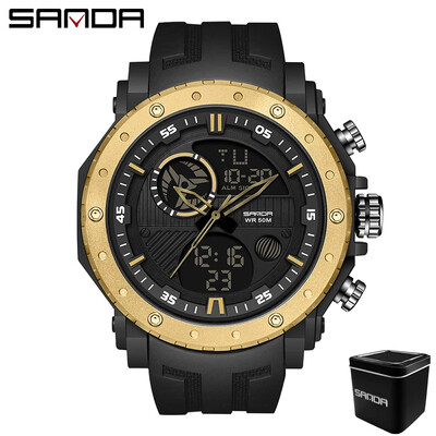 SANDA 6012 Цифров LED часовник Мъжки военен спортен кварцов ръчен часовник Топ марка Луксозен хронометър Водоустойчив мъжки електронни часовници