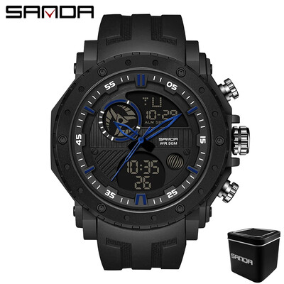 SANDA 6012 Цифров LED часовник Мъжки военен спортен кварцов ръчен часовник Топ марка Луксозен хронометър Водоустойчив мъжки електронни часовници