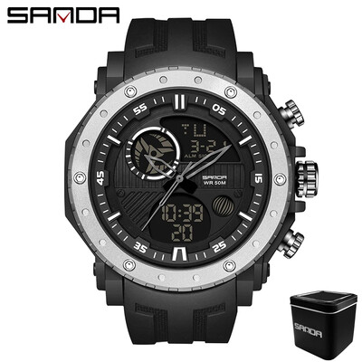 SANDA 6012 Цифров LED часовник Мъжки военен спортен кварцов ръчен часовник Топ марка Луксозен хронометър Водоустойчив мъжки електронни часовници