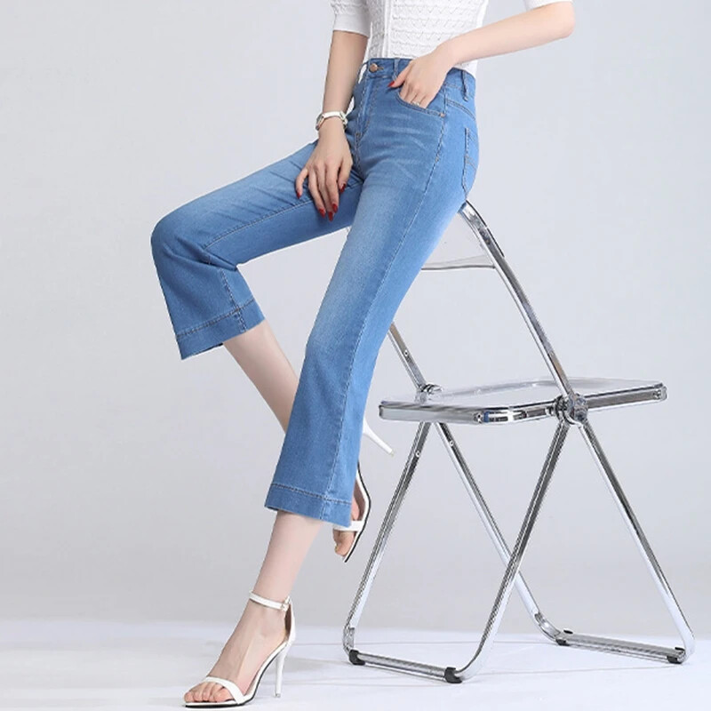 3/4 Flare Jeans Γυναικείο Καλοκαιρινό λεπτό τζιν για γυναίκες 2024 Νέο ψηλόμεσο τζιν Κάπρι παντελόνι Γυναικεία Jean Femme Κορεάτικα ρούχα