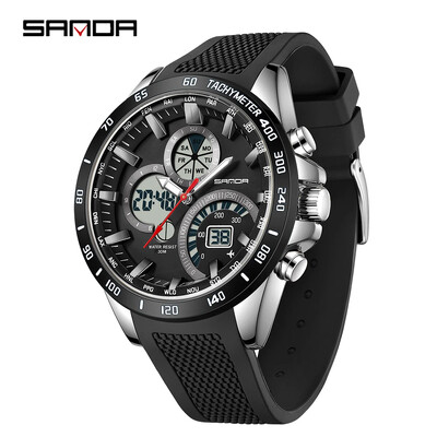 SANDA Brand 3175 Мъжки електронен кварцов часовник Steel Core Black Technology Многофункционален водоустойчив мъжки кварцов часовник