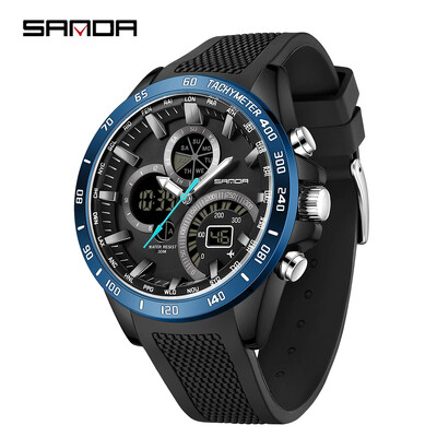 SANDA Brand 3175 Мъжки електронен кварцов часовник Steel Core Black Technology Многофункционален водоустойчив мъжки кварцов часовник