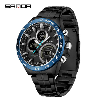 SANDA Brand 3175 Мъжки електронен кварцов часовник Steel Core Black Technology Многофункционален водоустойчив мъжки кварцов часовник
