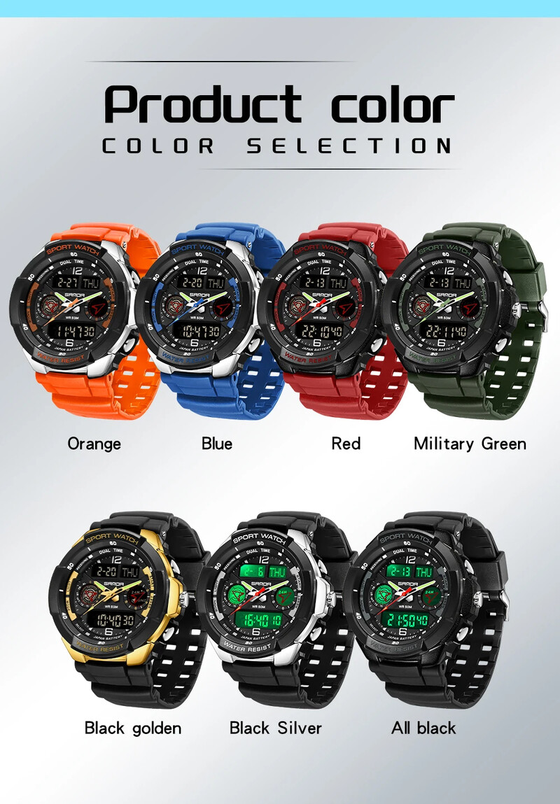 SANDA Fashion Trend muško korejsko izdanje Studentski elektronički sat Sportski višenamjenski sat s budilicom Vodootporni muški sat