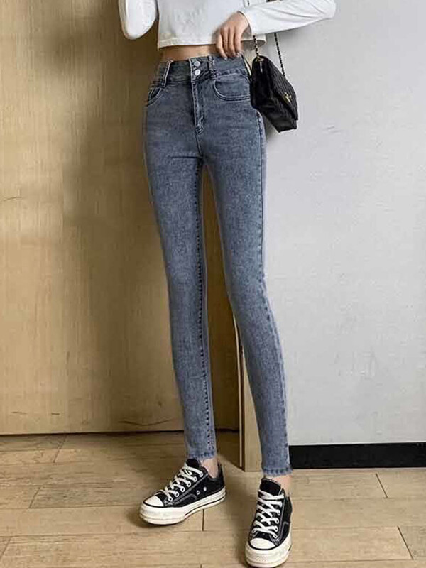 Kõrge vöökoht kõhn naiste pliiats teksad Korea tänavarõivad vabaaja venivad teksapüksid kevadsügisel vintage pahkluu pikkusega kot Pantolon