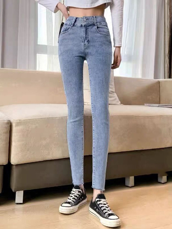 Kõrge vöökoht kõhn naiste pliiats teksad Korea tänavarõivad vabaaja venivad teksapüksid kevadsügisel vintage pahkluu pikkusega kot Pantolon