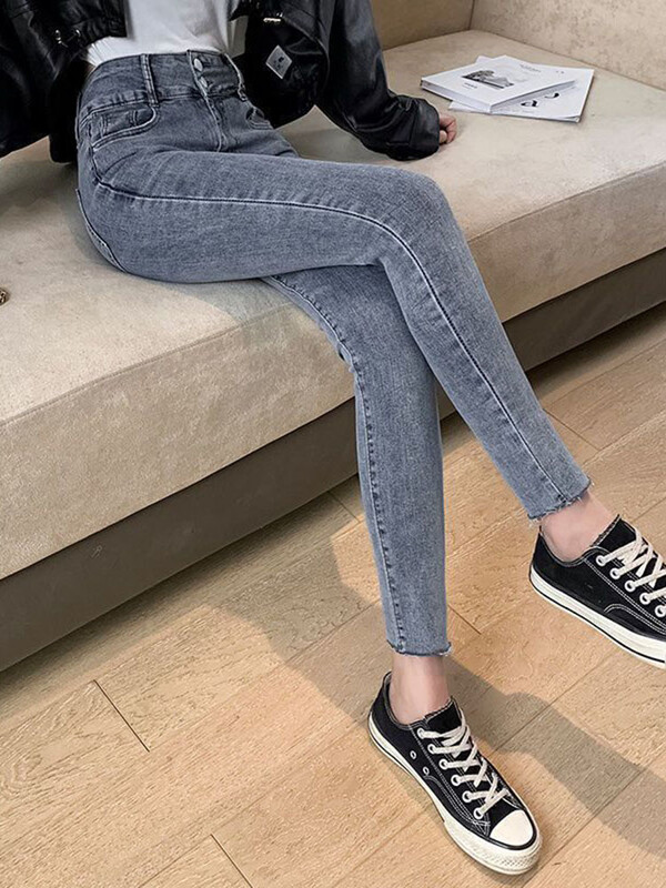 Kõrge vöökoht kõhn naiste pliiats teksad Korea tänavarõivad vabaaja venivad teksapüksid kevadsügisel vintage pahkluu pikkusega kot Pantolon