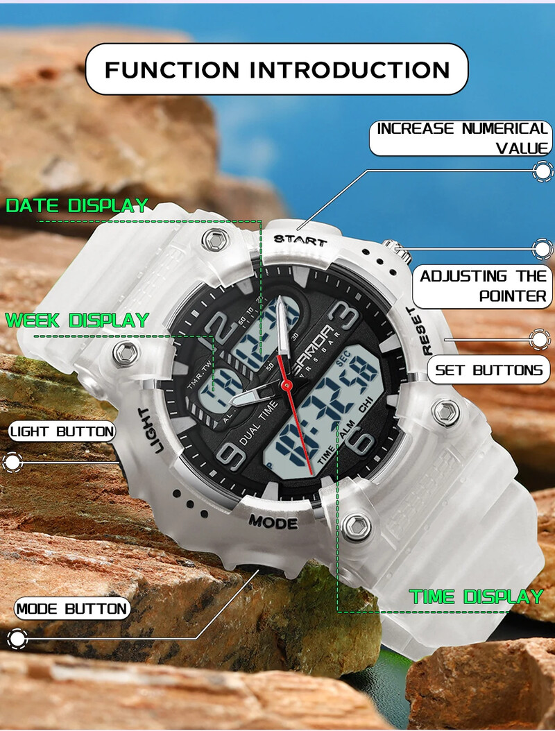 SANDA 6179 Uus moodne meeste kvartsist elektrooniline käekell, must tehnoloogia, multifunktsionaalne vee- ja põrutuskindel meeste käekell