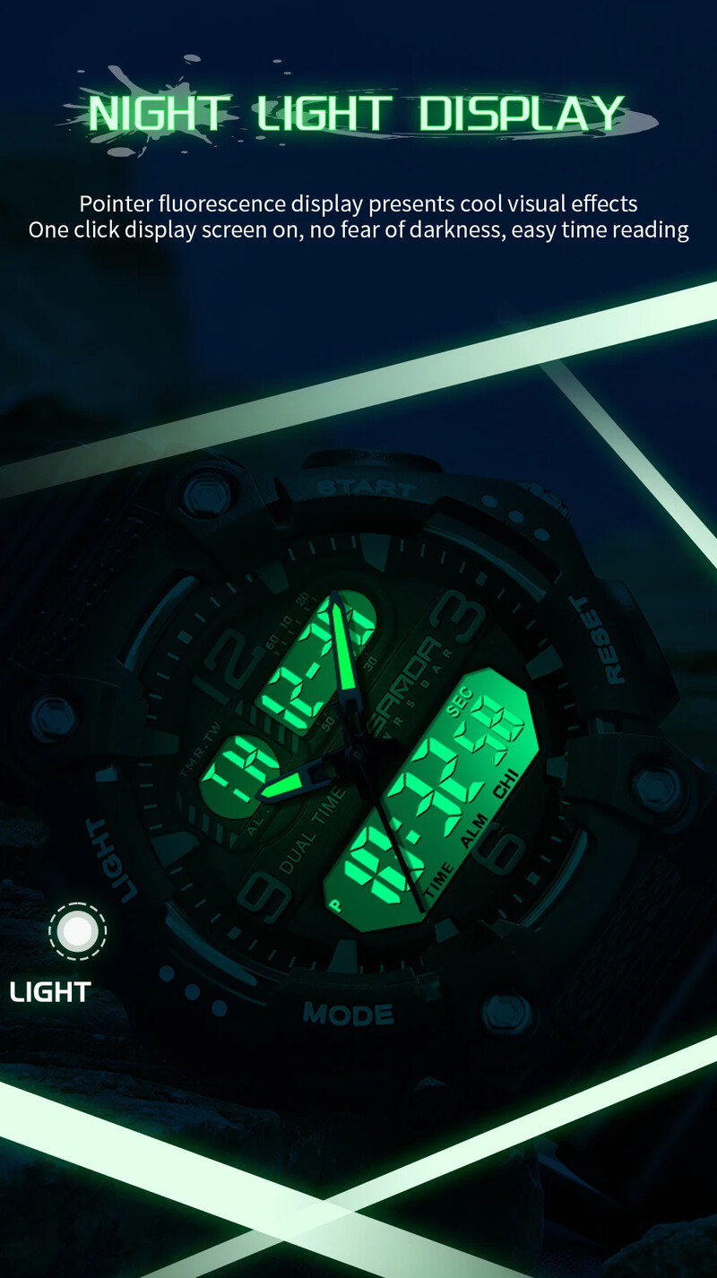 SANDA 6179 Uus moodne meeste kvartsist elektrooniline käekell, must tehnoloogia, multifunktsionaalne vee- ja põrutuskindel meeste käekell