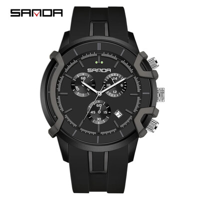 SANDA Vrhunski novi muški elektronički kvarcni sat s tri oka i šest igala vodootporan kalendarski sat 9017