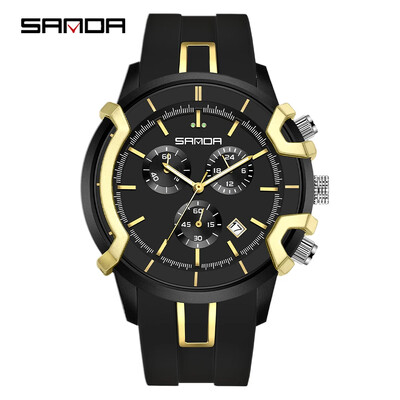 SANDA Vrhunski novi muški elektronički kvarcni sat s tri oka i šest igala vodootporan kalendarski sat 9017