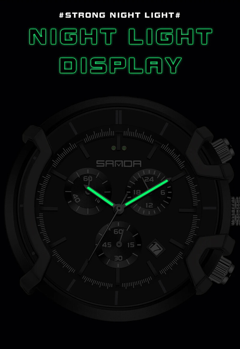 SANDA Vrhunski novi muški elektronički kvarcni sat s tri oka i šest igala vodootporan kalendarski sat 9017