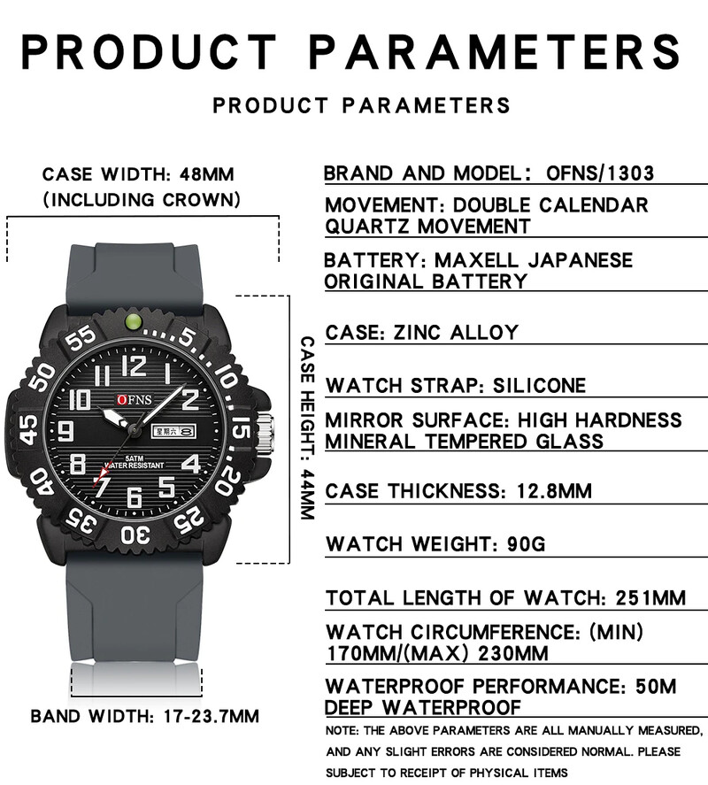 OFNS 1303 New Fashion Trend Ceas electronic cu quartz cu calendar dublu de ultimă generație Ceas digital pentru bărbați, impermeabil, 2024