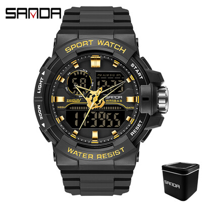 SANDA 6025 ceas digital pentru bărbați, militar, sport, ceas de mână cu quartz, ceas de mână de lux cu LED, impermeabil, pentru bărbați, cu quartz.