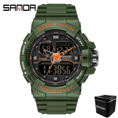 SANDA 6025 ceas digital pentru bărbați, militar, sport, ceas de mână cu quartz, ceas de mână de lux cu LED, impermeabil, pentru bărbați, cu quartz.
