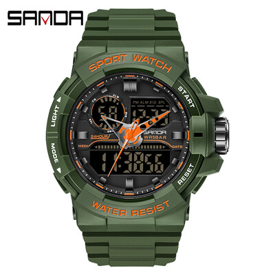 SANDA 6025 ceas digital pentru bărbați, militar, sport, ceas de mână cu quartz, ceas de mână de lux cu LED, impermeabil, pentru bărbați, cu quartz.