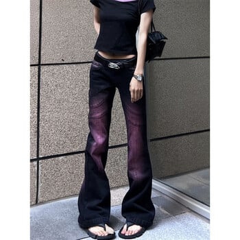 American Vintage Purple Jeans Γυναικείο High Street Design Τσέπες με φερμουάρ χαμηλή μέση με κουμπιά Loose Slim Micro Flare ίσιο παντελόνι