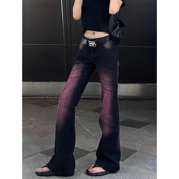 American Vintage Purple Jeans Γυναικείο High Street Design Τσέπες με φερμουάρ χαμηλή μέση με κουμπιά Loose Slim Micro Flare ίσιο παντελόνι