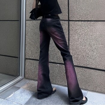 American Vintage Purple Jeans Γυναικείο High Street Design Τσέπες με φερμουάρ χαμηλή μέση με κουμπιά Loose Slim Micro Flare ίσιο παντελόνι