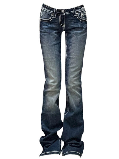 Femei Gyaru japonez Harajuku Trashy Y2K Blugi Pantaloni evazați din blugi anii 2000 Pantaloni lungi cu fundul clopot Kpop Vintage Slim Hot