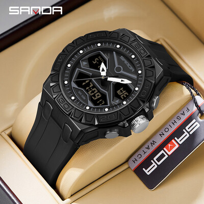 SANDA Top Brand Fashion Nou sport pentru bărbați cu afișaj dublu Ceas cu quartz Cronometru impermeabil LED Digital Ceas electronic de mână pentru bărbați