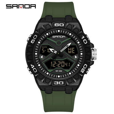 SANDA Κορυφαία επώνυμη μόδα Νέο ανδρικό αθλητικό ρολόι χαλαζία διπλής οθόνης Αδιάβροχο χρονόμετρο LED Ψηφιακό ανδρικό ηλεκτρονικό ρολόι καρπού