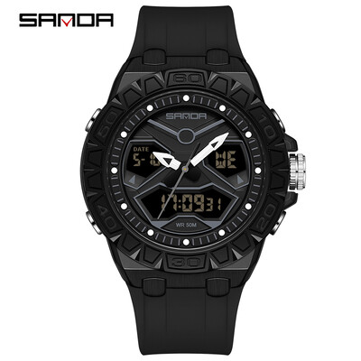 SANDA Κορυφαία επώνυμη μόδα Νέο ανδρικό αθλητικό ρολόι χαλαζία διπλής οθόνης Αδιάβροχο χρονόμετρο LED Ψηφιακό ανδρικό ηλεκτρονικό ρολόι καρπού