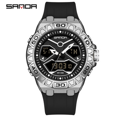 SANDA Κορυφαία επώνυμη μόδα Νέο ανδρικό αθλητικό ρολόι χαλαζία διπλής οθόνης Αδιάβροχο χρονόμετρο LED Ψηφιακό ανδρικό ηλεκτρονικό ρολόι καρπού