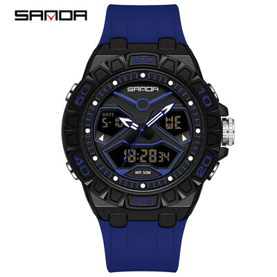 SANDA Κορυφαία επώνυμη μόδα Νέο ανδρικό αθλητικό ρολόι χαλαζία διπλής οθόνης Αδιάβροχο χρονόμετρο LED Ψηφιακό ανδρικό ηλεκτρονικό ρολόι καρπού