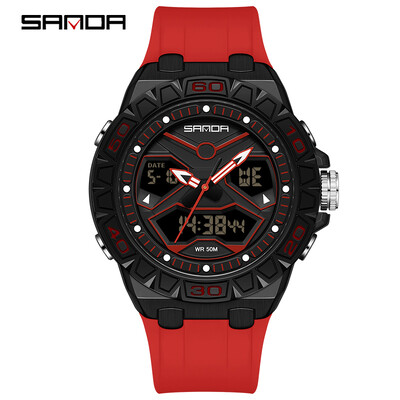 SANDA Κορυφαία επώνυμη μόδα Νέο ανδρικό αθλητικό ρολόι χαλαζία διπλής οθόνης Αδιάβροχο χρονόμετρο LED Ψηφιακό ανδρικό ηλεκτρονικό ρολόι καρπού