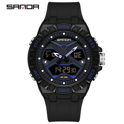 SANDA Κορυφαία επώνυμη μόδα Νέο ανδρικό αθλητικό ρολόι χαλαζία διπλής οθόνης Αδιάβροχο χρονόμετρο LED Ψηφιακό ανδρικό ηλεκτρονικό ρολόι καρπού