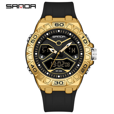 SANDA Κορυφαία επώνυμη μόδα Νέο ανδρικό αθλητικό ρολόι χαλαζία διπλής οθόνης Αδιάβροχο χρονόμετρο LED Ψηφιακό ανδρικό ηλεκτρονικό ρολόι καρπού