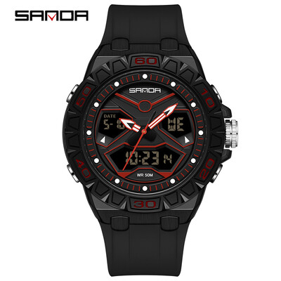 SANDA Κορυφαία επώνυμη μόδα Νέο ανδρικό αθλητικό ρολόι χαλαζία διπλής οθόνης Αδιάβροχο χρονόμετρο LED Ψηφιακό ανδρικό ηλεκτρονικό ρολόι καρπού