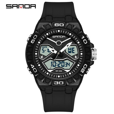 SANDA Κορυφαία επώνυμη μόδα Νέο ανδρικό αθλητικό ρολόι χαλαζία διπλής οθόνης Αδιάβροχο χρονόμετρο LED Ψηφιακό ανδρικό ηλεκτρονικό ρολόι καρπού