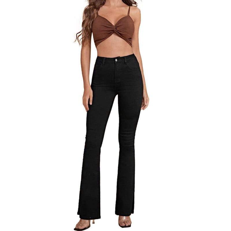 Toamna 2023, blugi noi, cu talie înaltă, tăiați cu cizme, pentru femei, la modă, elastici, skinny, pantaloni evazați, ocazional, subțiri, pentru femei, S-2XL