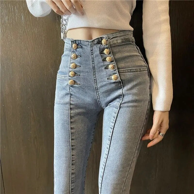 Blugi creion cu talie înaltă sexy pentru femei, îmbrăcăminte de stradă, slabi până la glezne, pantaloni de blugi vintage, pantaloni de denim nou