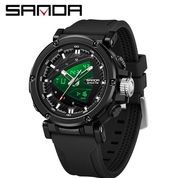 Ρολόι για άνδρες SANDA Quartz Electronic Watches Dual Display Wristwatches Συναγερμός με ιμάντα σιλικόνης Φωτεινό χρονόμετρο 50m Αδιάβροχο