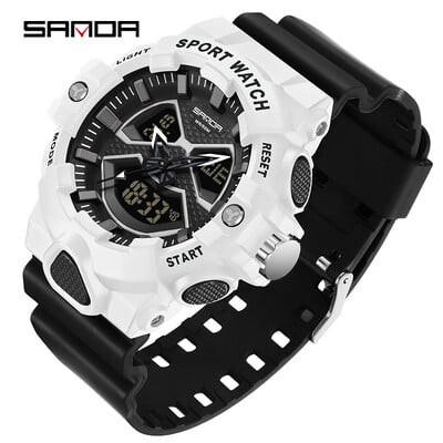 SANDA Sport în aer liber Ceas pentru bărbați în stil G Cronograf rezistent la apă Cronometru cu afișaj dublu Ceas de mână electronică digitală cu cuarț LED