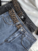 Дънки тип молив с леопардов принт с висока талия Дамски винтидж пролет-есен тесни дънкови панталони Ежедневни корейски еластични Vaqueros с дължина до глезена