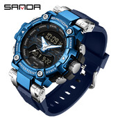 SANDA Top Brand Men Dual Movement Display Ρολόγια Quartz Πολυλειτουργικό ανδρικό ρολόι φωτεινό αδιάβροχο ηλεκτρονικό χρονογράφο