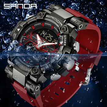 SANDA Top Brand Men Dual Movement Display Ρολόγια Quartz Πολυλειτουργικό ανδρικό ρολόι φωτεινό αδιάβροχο ηλεκτρονικό χρονογράφο